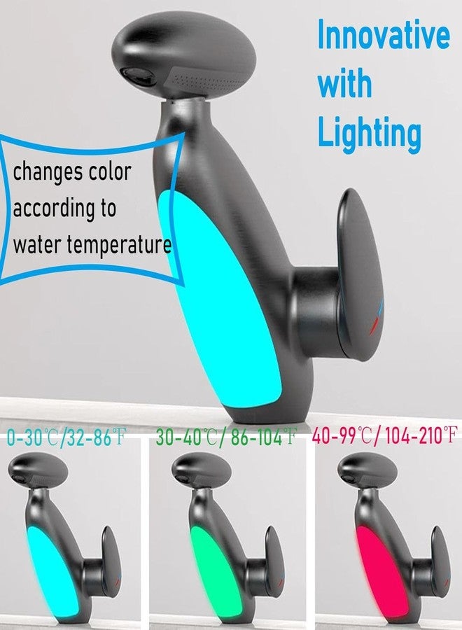 Abhsant LED Bathroom Sink Faucet with Pull Out Sprayer, 4Water Flow Modes, 360° Rotating Hot and Cold Water Sink Faucet, LED Ambient Light Single Handle Modern Bathroom Basin Copper Faucets (BLACK-01) - Image 5